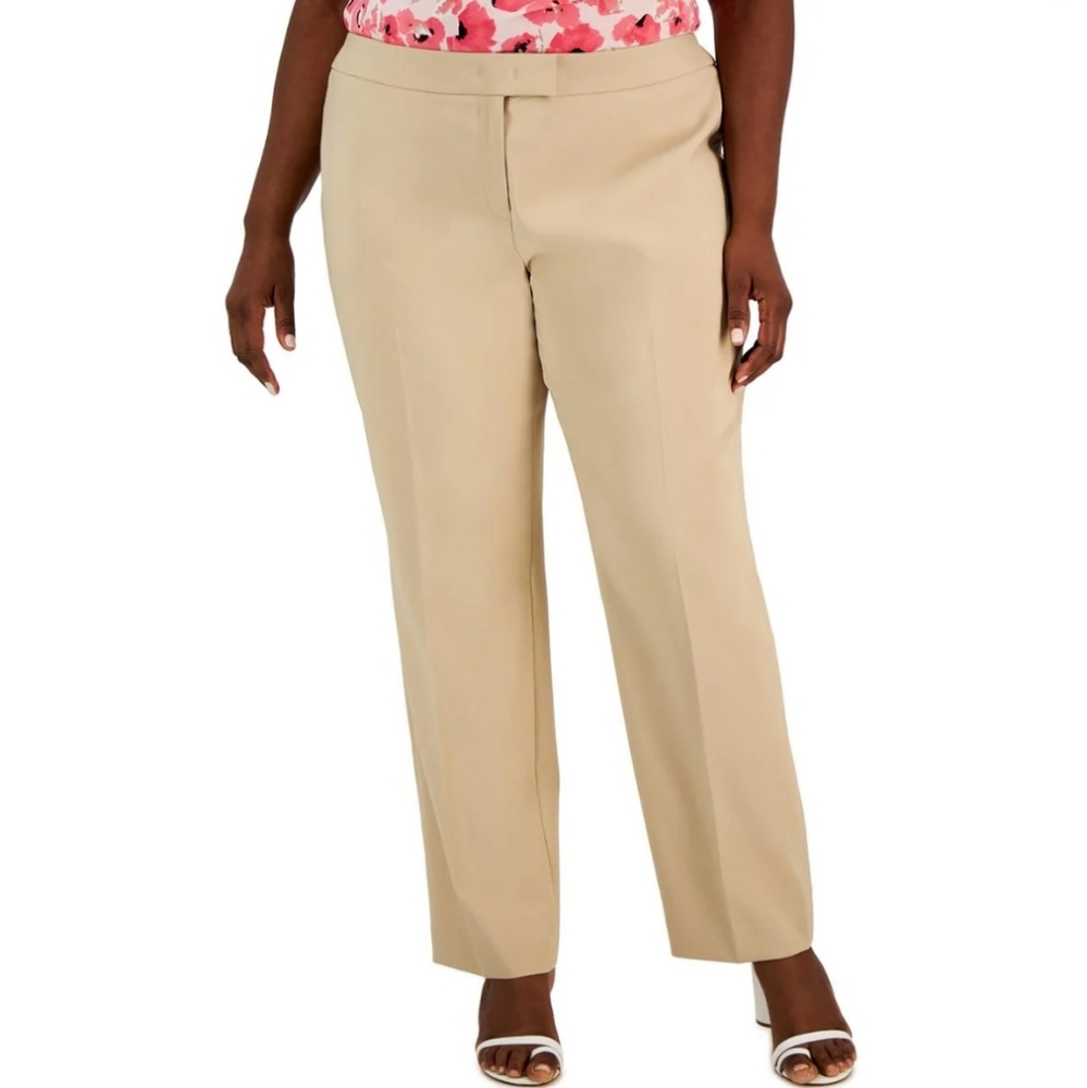NWT Anne Klein 24W Beige High Rise Straight Leg Pants Office Classic Bn3042